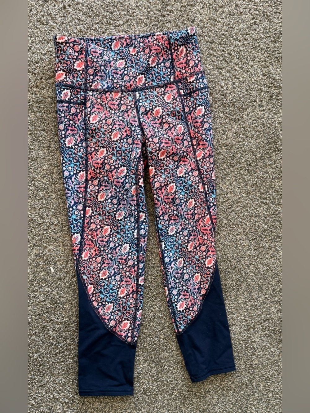 Athleta Coral and Navy Floral Performance Leggings